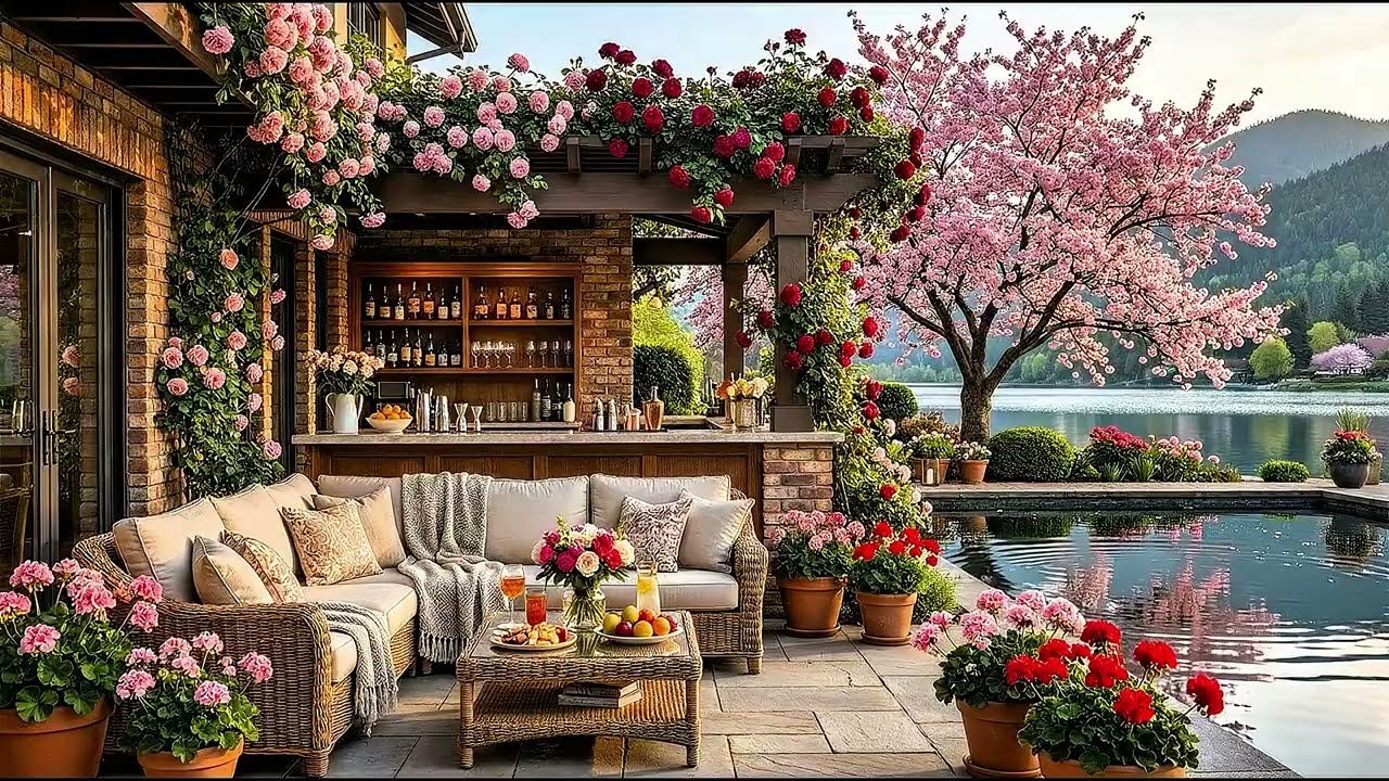 Relaxing Morning Jazz 🌺 Cozy Spring Coffee Shop Ambience & Forest Sounds for Good Mood