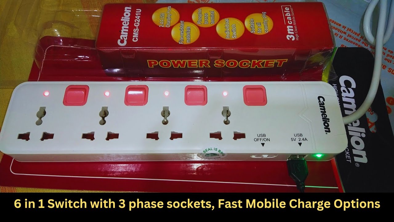 Cemelion Extension Lead 6in1 With Fast Mobile Charging Unboxing Review Price