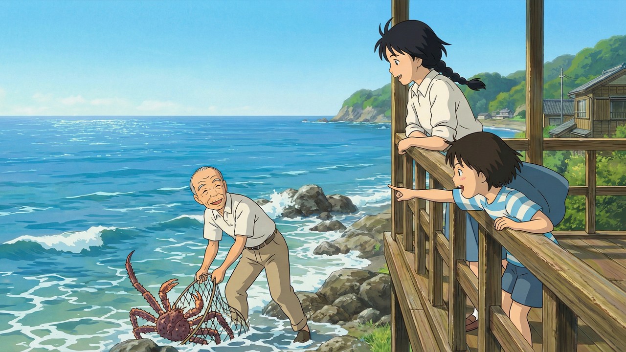 Catching Crabs & Cooking Seafood Curry 🦀 Cozy Rainy Day by the Sea | Ghibli-Style ASMR