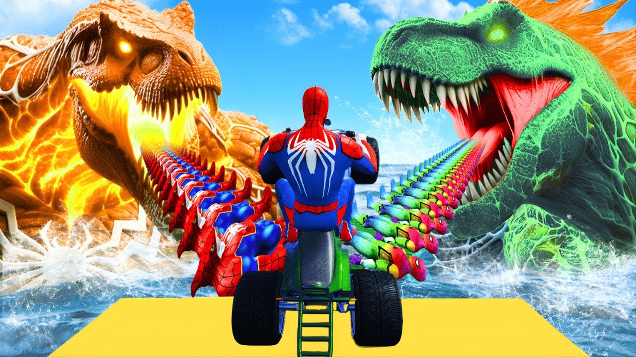 الرجل العنكبوت انقاذ باتRAINBOW SPIDER-MAN Rescue Superhero vs Dinosaur funny Game GTA 5 superheroes