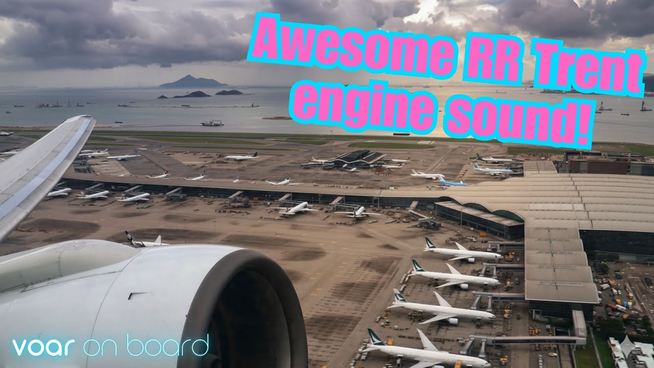 Cathay Pacific Boeing 777-300 takeoff in Hong Kong - awesome RR engine roar!!!