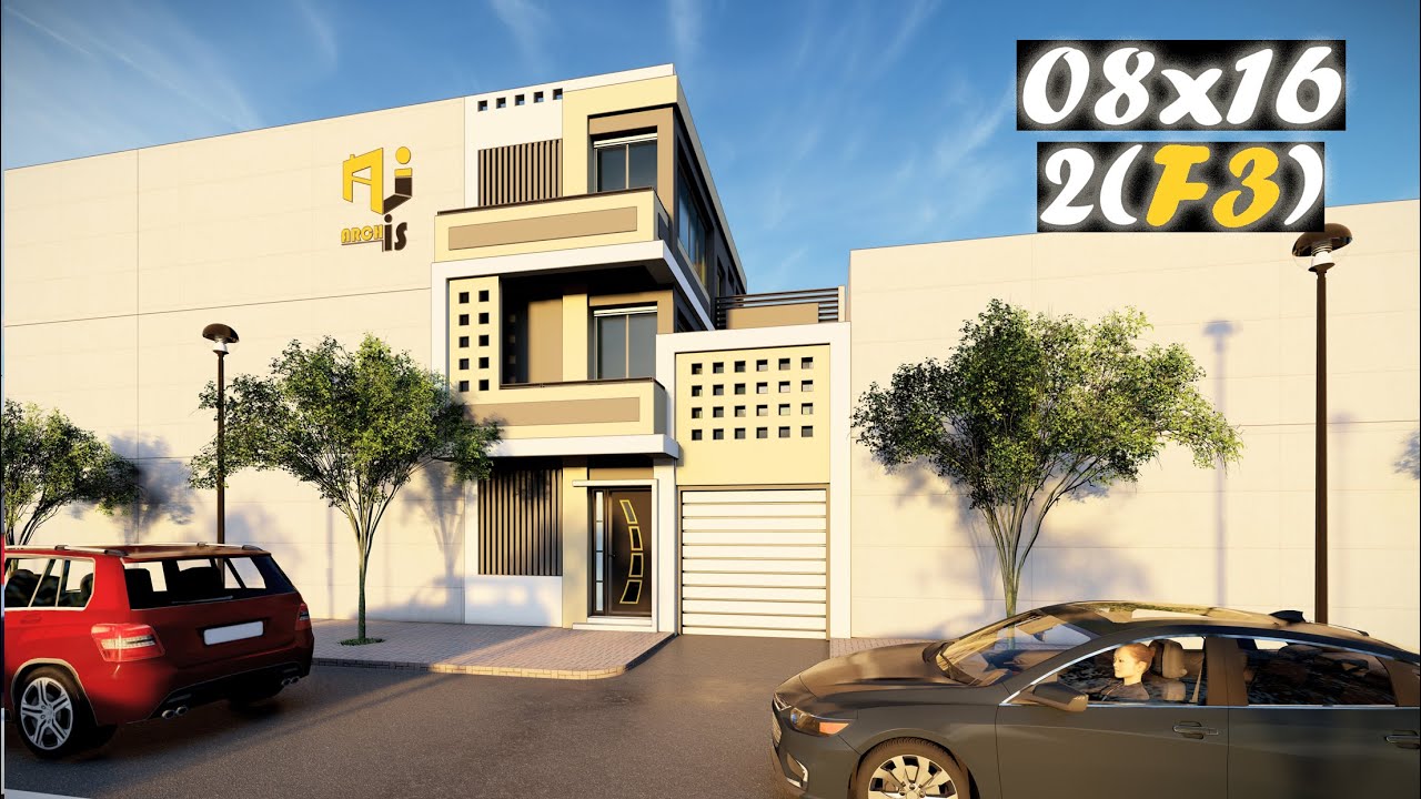 تصميم ذكي لمنزل 128 متر مربع بواجهة واحدة| 08×16م | شقة في كل طابق ✔️