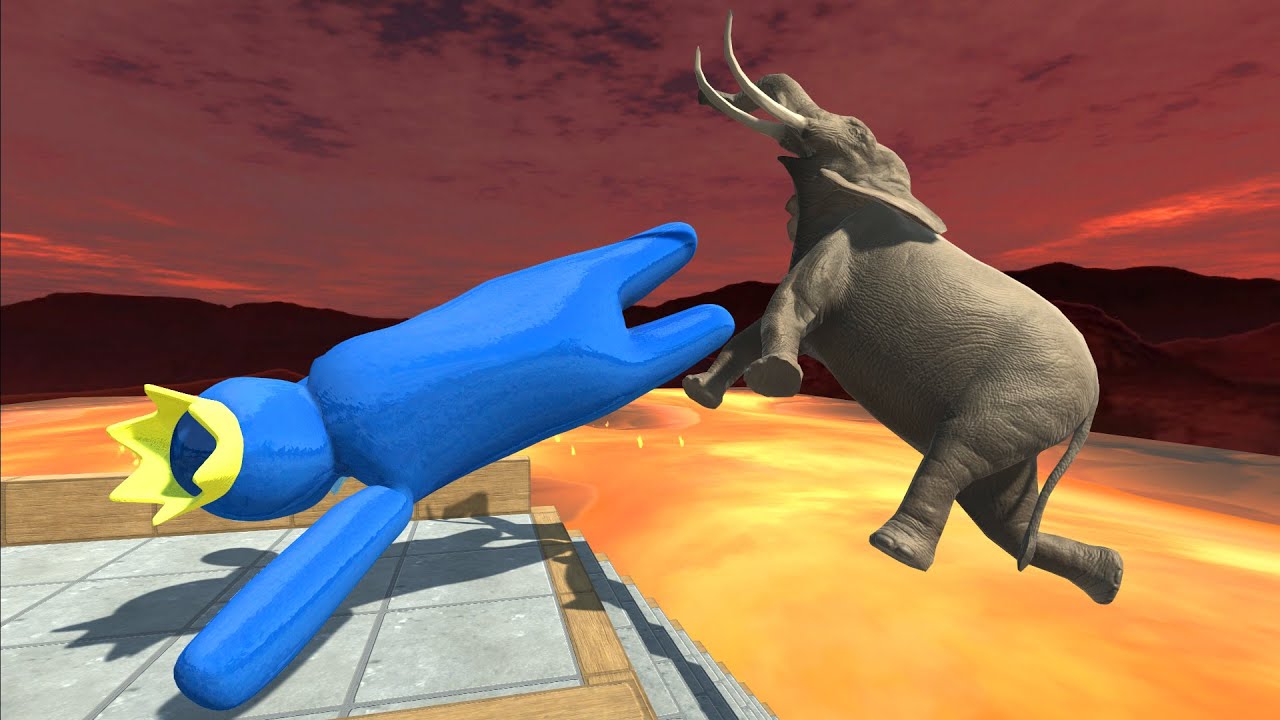 Rainbow Friends Blue Pushes Into Lava - Animal Revolt Battle Simulator