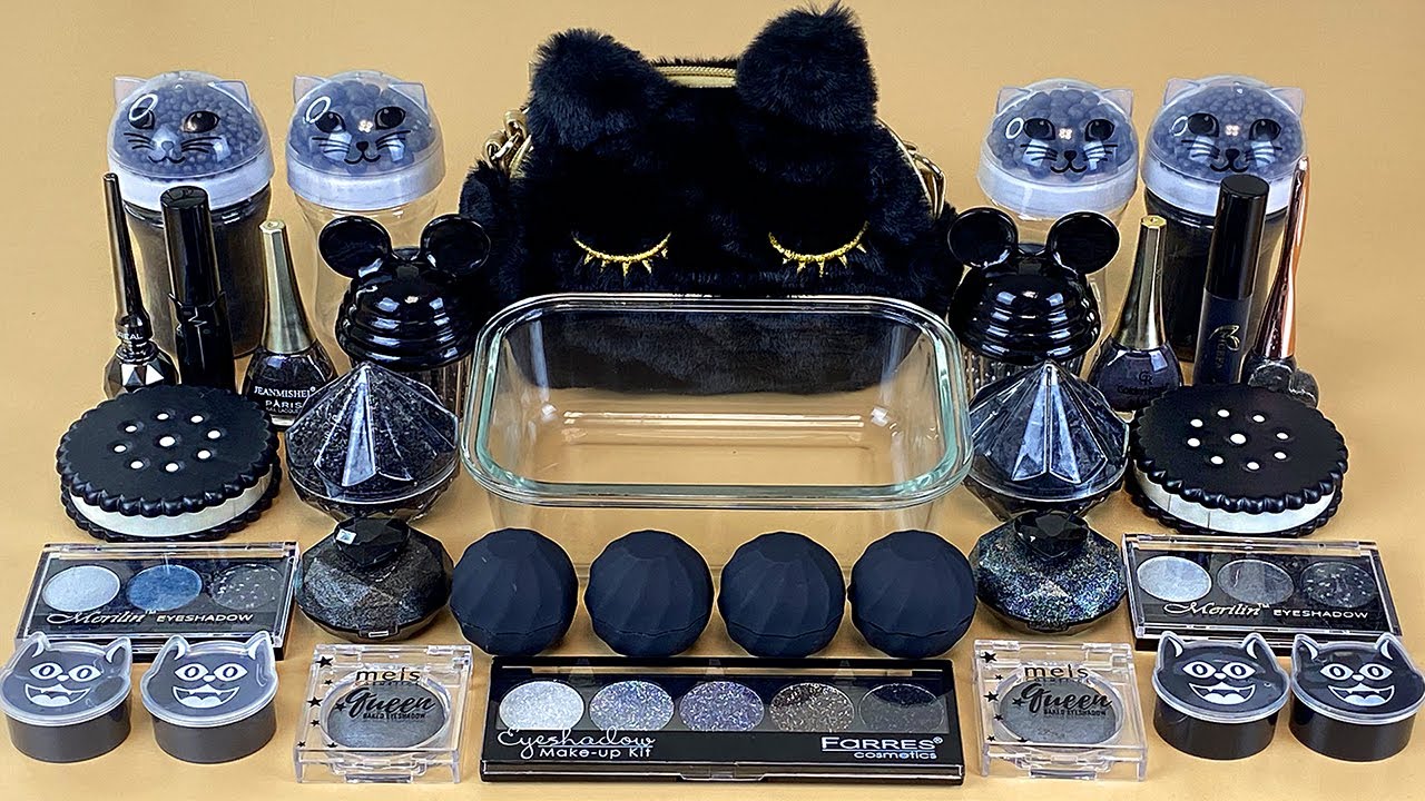BLACK SLIME 🖤Mixing makeup and glitter into Clear Slime ASMR 💯% Satisfying Slime Videos 1080p