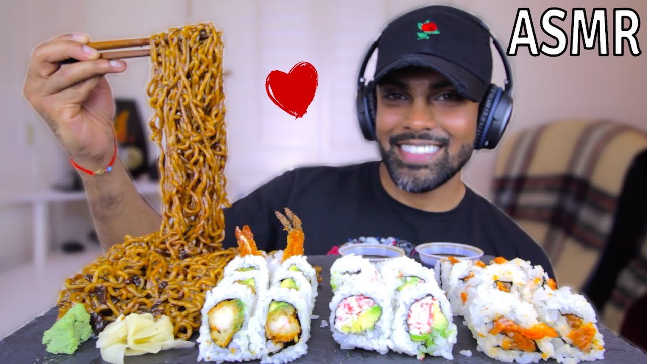 ASMR | SUSHI + KOREAN BLACK BEAN NOODLES
