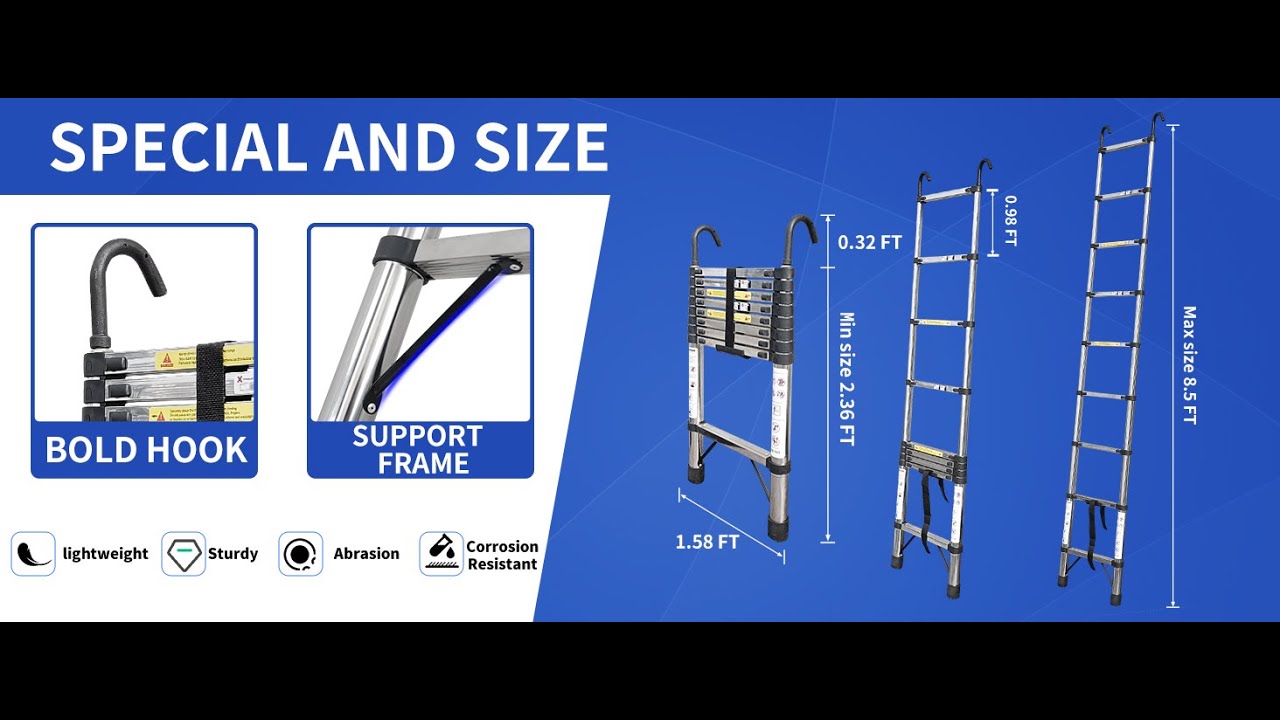 Amazon Ladder Sale/Hook 8.5FT Alloy steel Telescopic Ladder