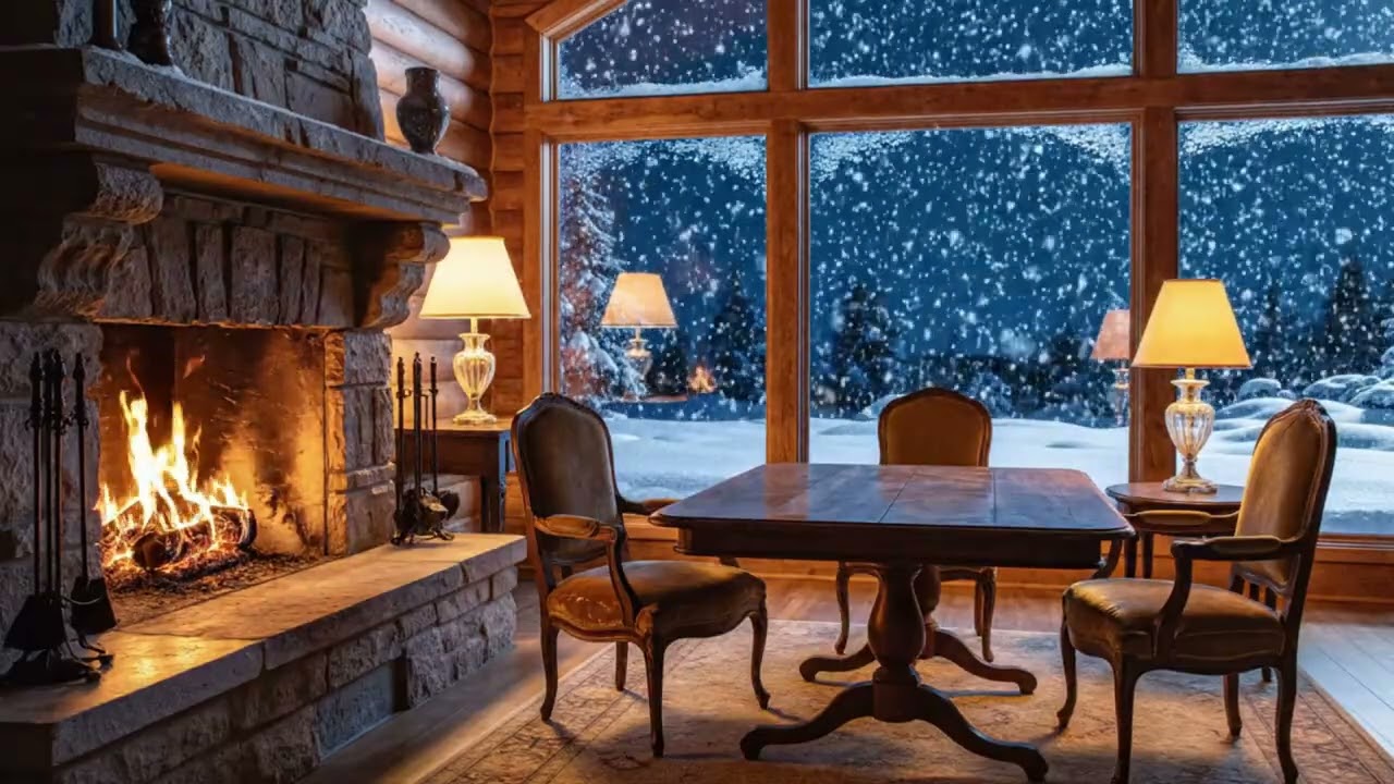 Winter Cozy Room with Fireplace | Calm Music for Sleep & Relaxation
