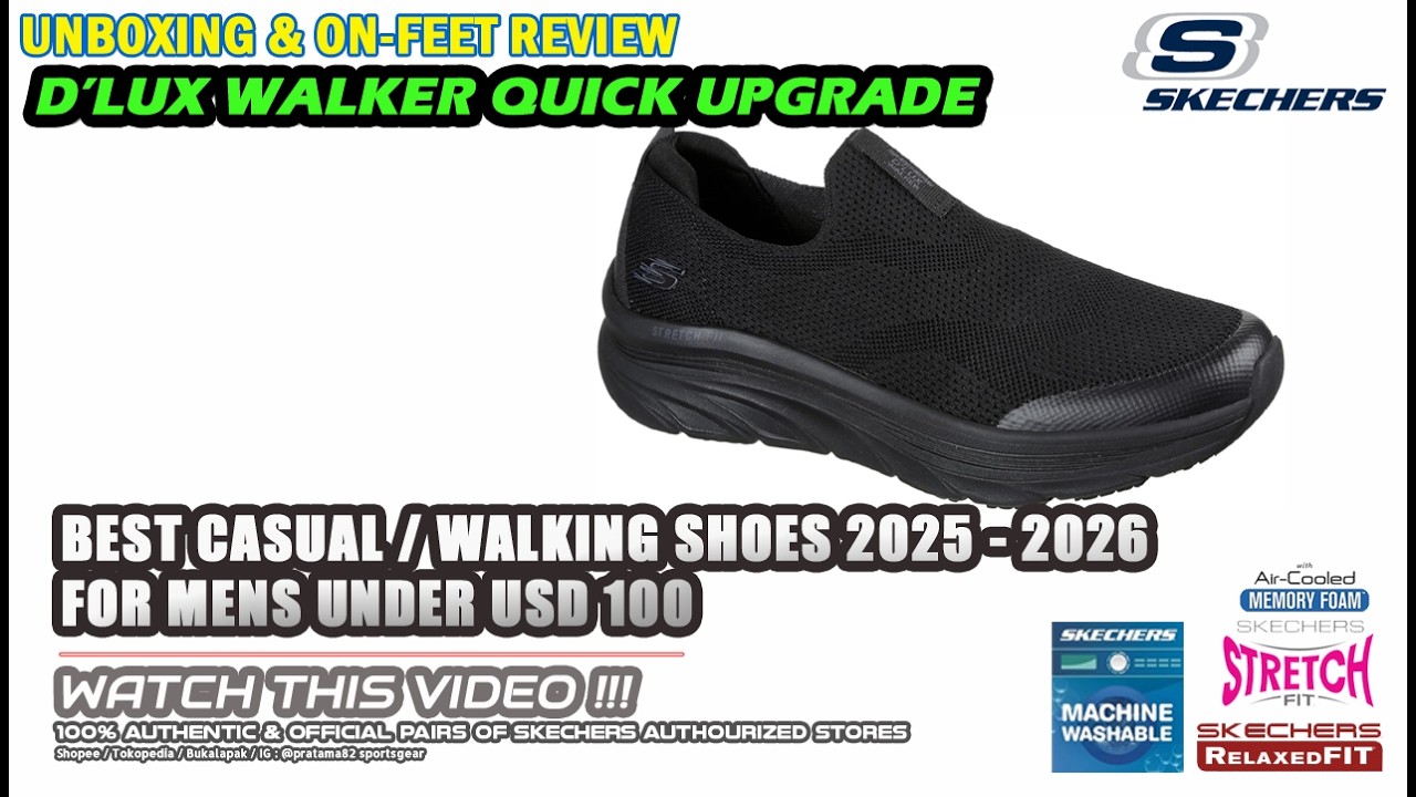 SKECHERS RELAXED FIT D'LUX WALKER QUICK UPGRADE KNIT SLIP-ON CASUAL SHOES 232163-BBK 100% ORIGINAL