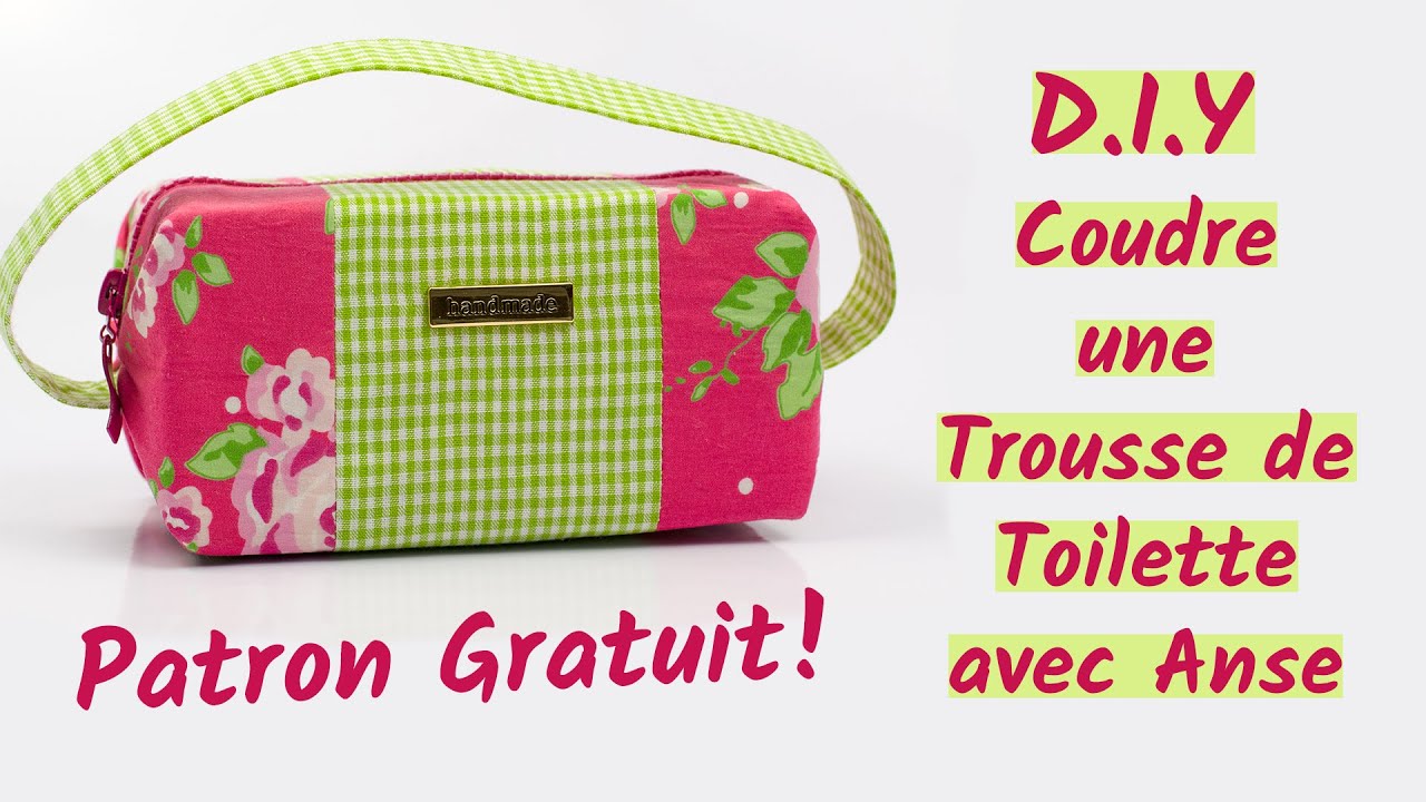 Comment coudre une trousse avec anse en vichy et coton fleuri - Patron Gratuit - Couture Facile Mimi