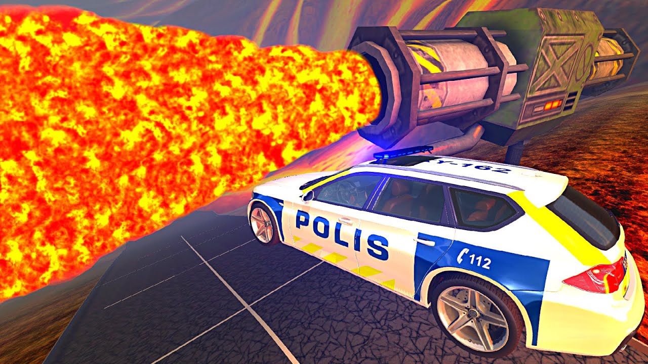 BeamNG.drive - Cars Jumping through Lava (Giant Lava Rocket Launcher)