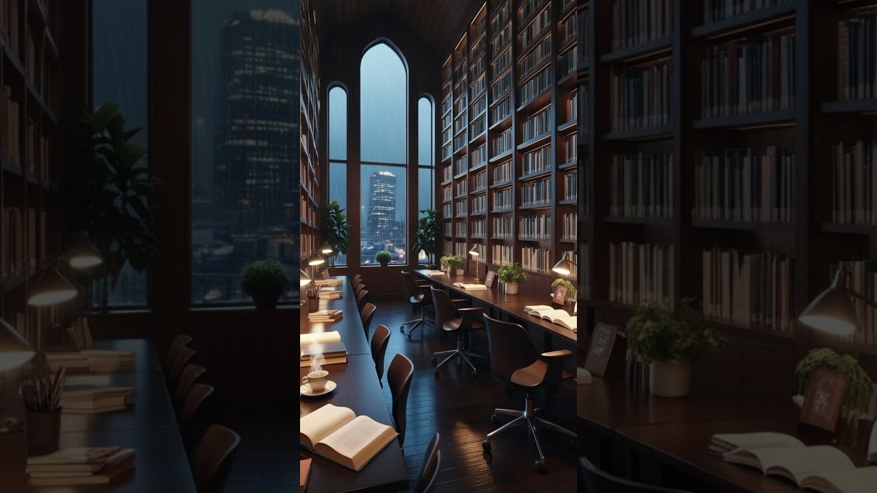 Cozy #StudyAmbience | Relaxing #Rain & #Library Sounds. 🌧📖