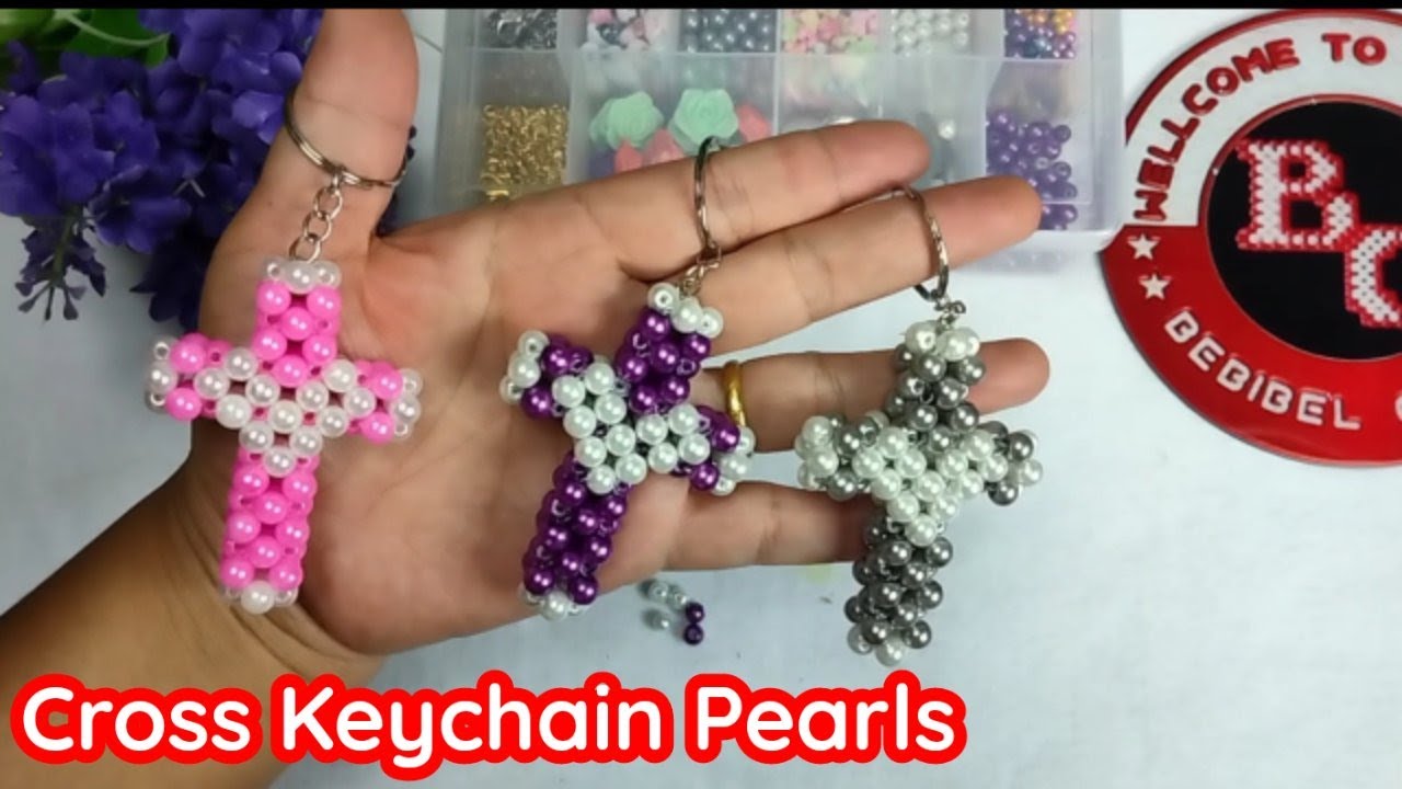 Tutorial Membuat Gantungan Kunci Salib Motif Hati Manik Mutiara || Cross Key Chain From Pearl Beads