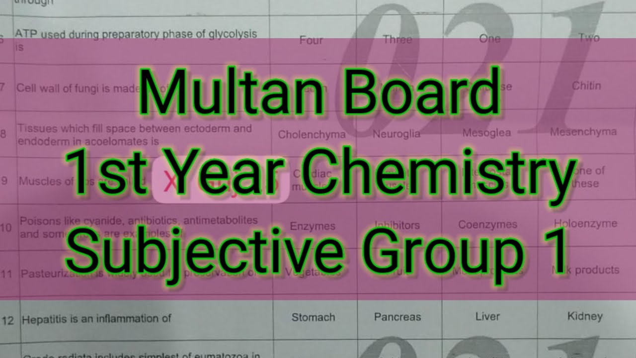 Chemistry 1st year Subjective group 1 Multan Board
