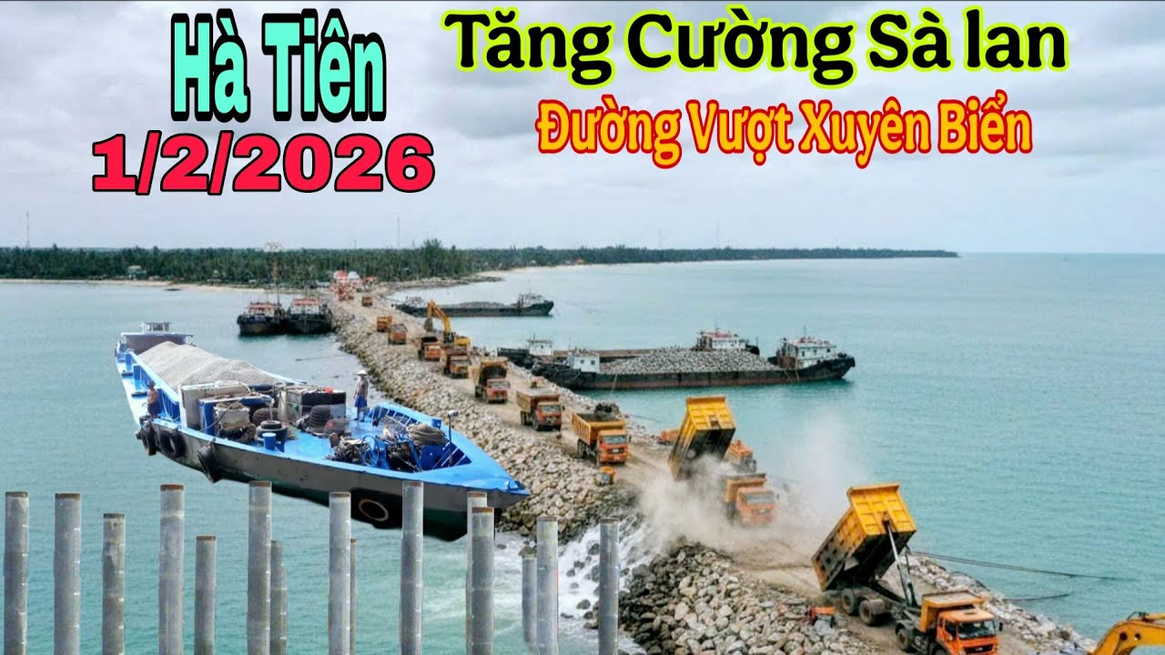 Hà Tiên. Đường vượt xé biển. Tăng cường sà lan chở đá. cảng Tổng Hợp 