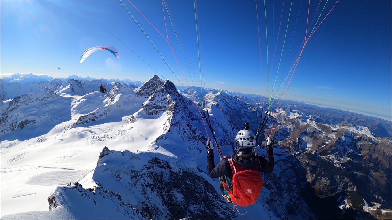 Climb and paraglide from Mönch 4107m, awesome mountaineering and flying