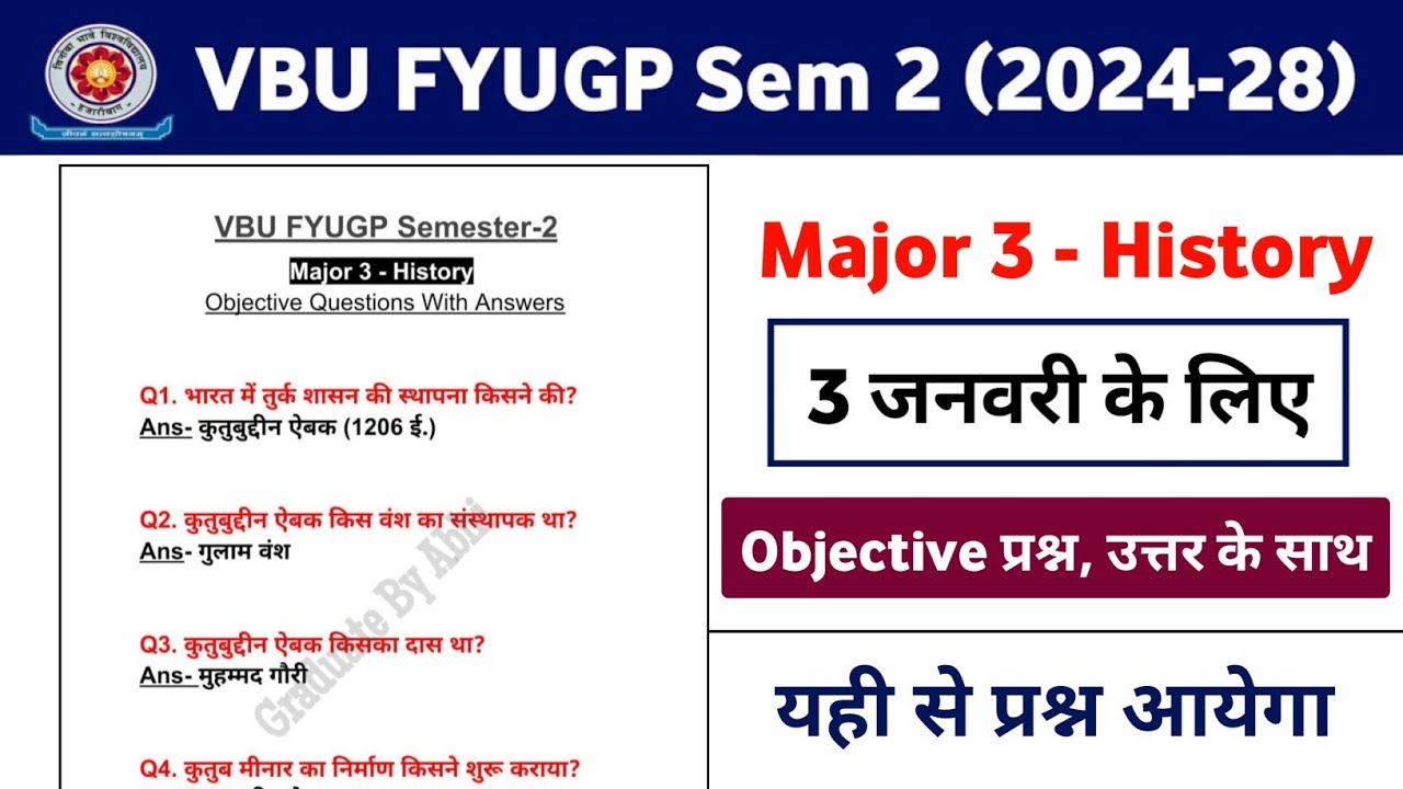 VBU FYUGP Sem-2 (2024-28) Major 3 - History Objective Questions With Answers | MJ-3 - History MCQ 