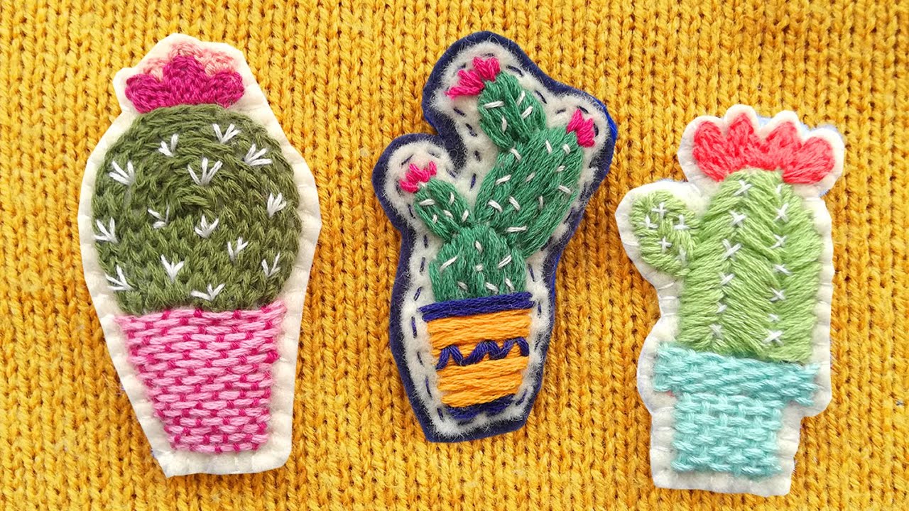 🌵 Cómo Bordar CACTUS a Mano 🌵 PASO a PASO ➕ Conviértelos en PRENDEDORES / BROCHES #15