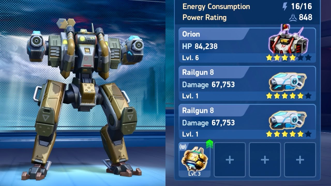 Hunter Orion and railgun 8 | testing the meta built | mech arena