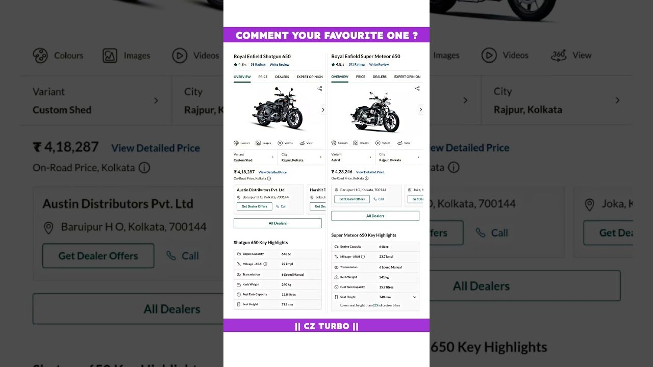 Royal Enfield Shotgun 650 Vs Royal Enfield Super Meteor 650 Full Comparison Review In 2024