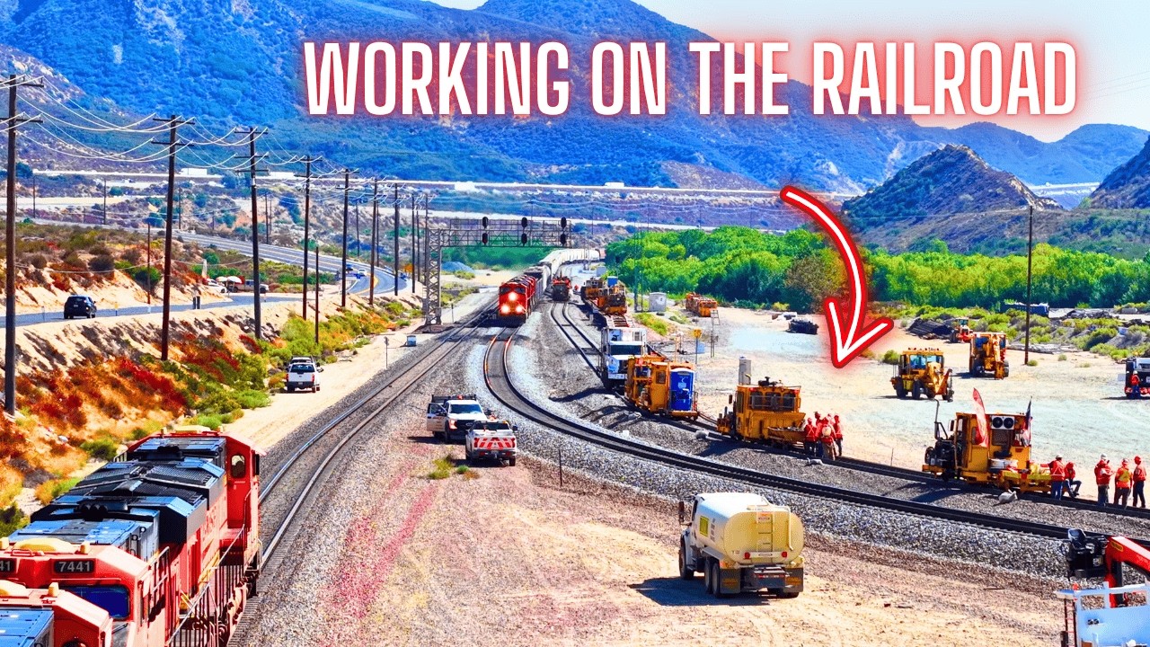 WORKING ON THE RAILROAD IN THE CAJON PASS - Trains Pass Thru the Work Zone - w/ Radio Comms! 📻