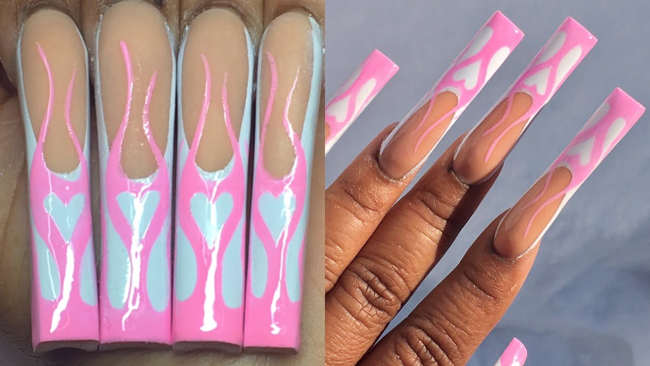 PINK HEART FLAME NAILS ❤️‍🔥 | HOW TO FLAME NAIL ART