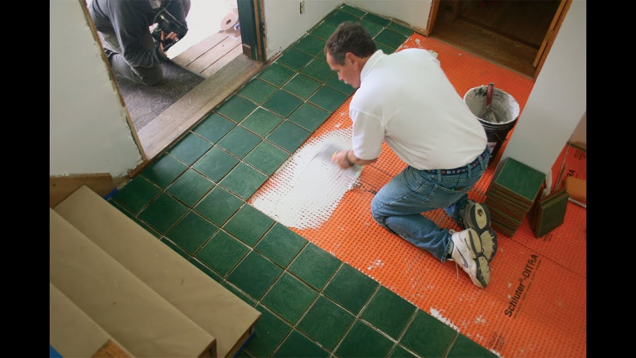 Tile Foyer Installation: Ep. 1, subfloor, membrane, and layout
