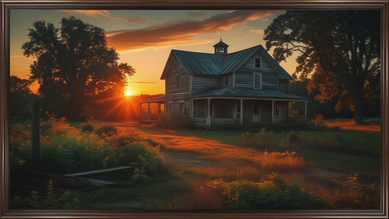 Old Farmhouse at Sunset - TV Art - 4K  Screensaver - Wallpaper - Frame Art - Farm