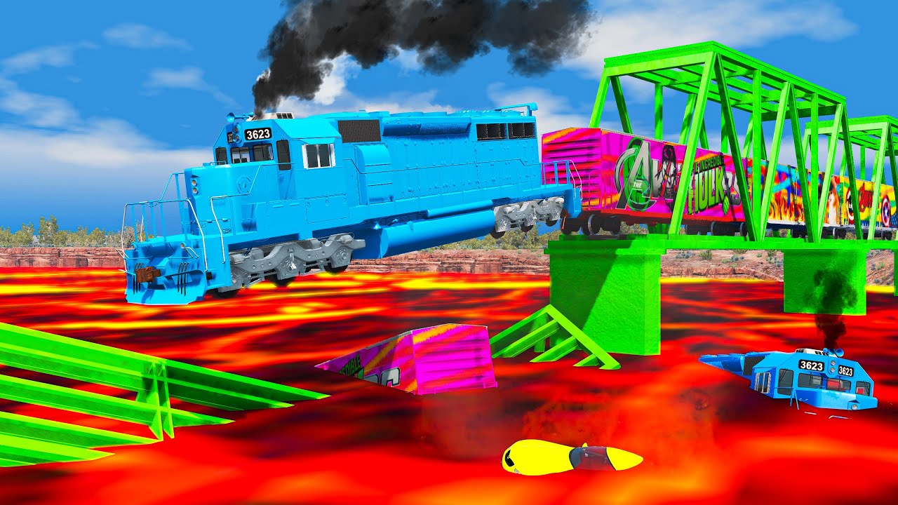 Trains vs Lava & Collapsing Bridge 😱 BeamNG.Drive