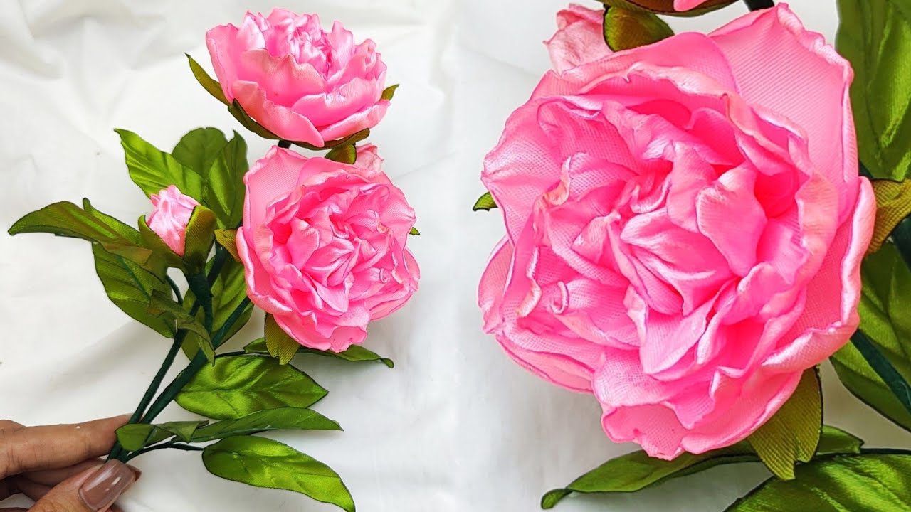 DIY peonies /how to make peony flowers with satin ribbon/flower making tutorial