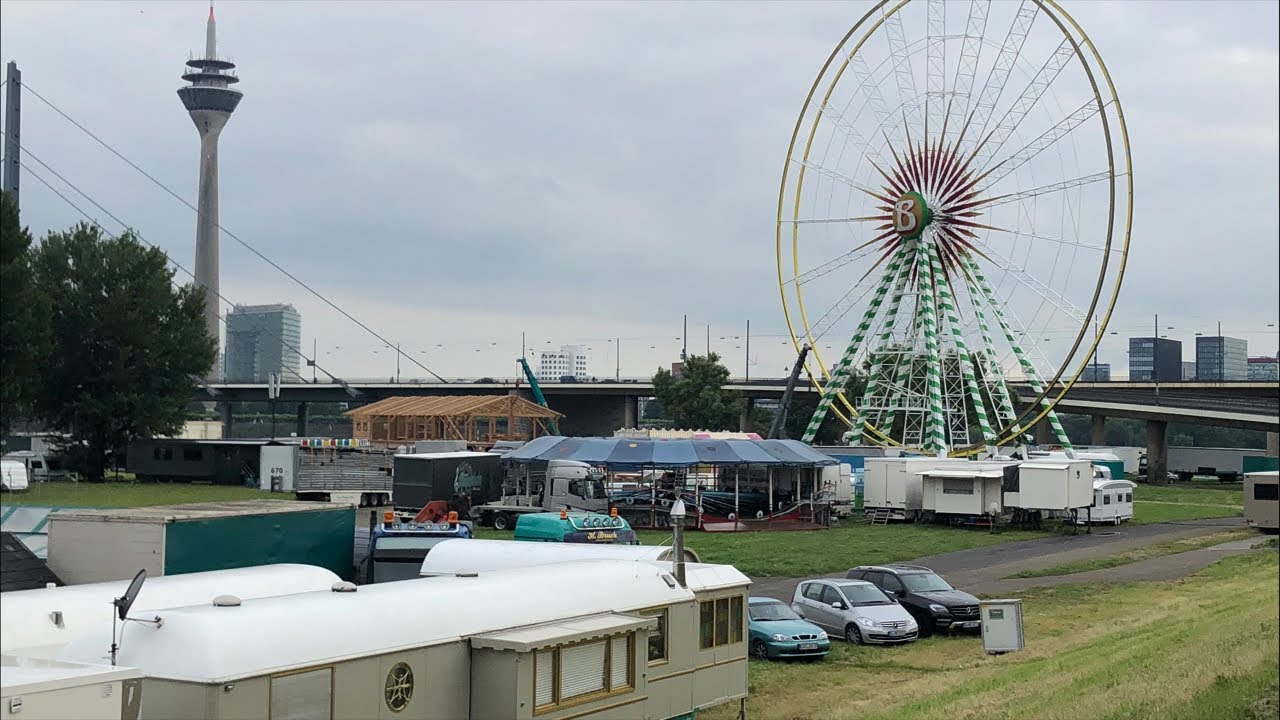 Größte Kirmes am Rhein 2024 in Düsseldorf Aufbau Live