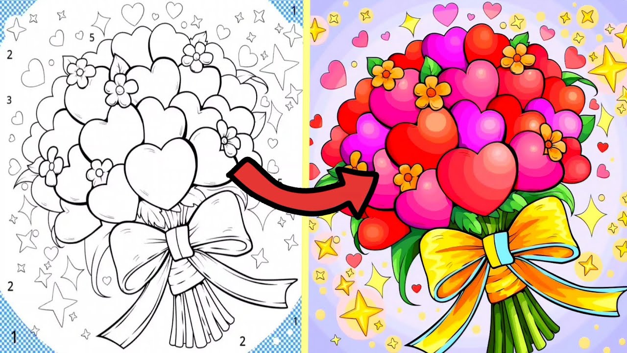 🎨💖 Lovely Heart Bouquet Coloring | Relaxing & Satisfying Art for Stress Relief 🌸✨