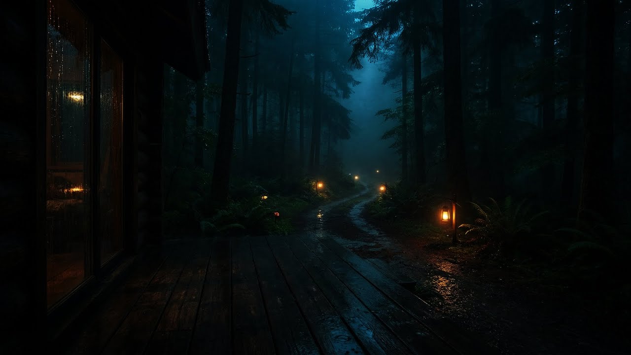 Lonely Rainfall Outside a Dark Cabin Bedroom 🌧 (No Ads) | Sleep in Pure Stillness