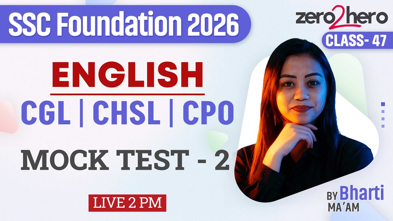 SSC English Classes 2026 | Mock test -2 |  SSC CGL/CHSL/CPO/MTS English Class By Bharti Mam