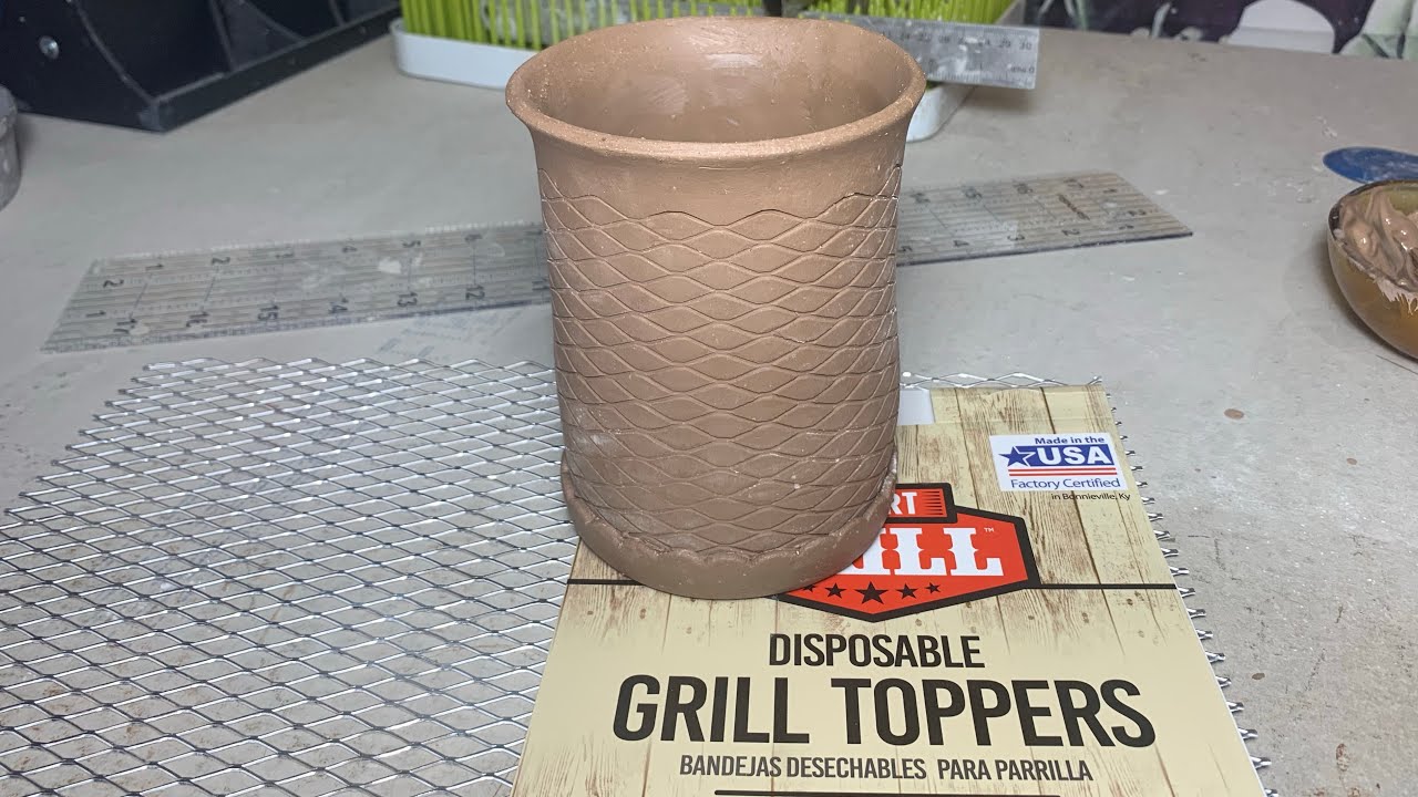 Making a Ceramic Mug using a Disposable Grill Topper for Texture