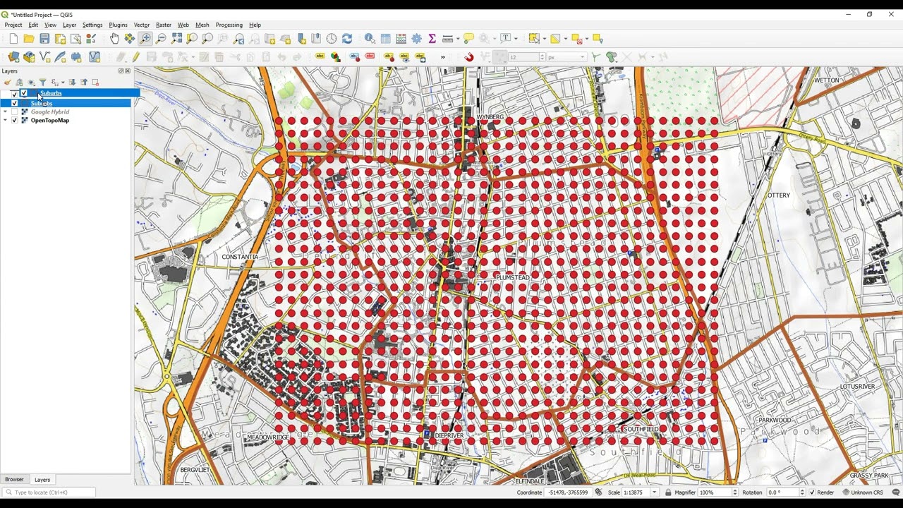 QGIS - Grid 100x100 points