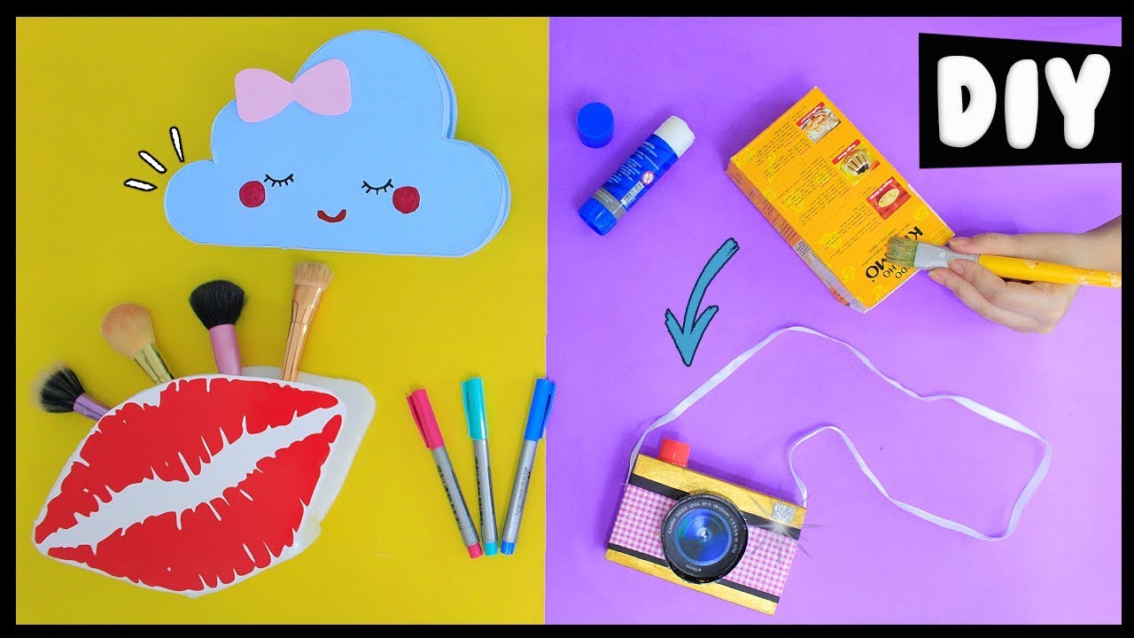 DIYs DO LIXO AO LUXO ♻️😍 Nuvem Kawaii, Câmera Decorativa, Porta Pinceis