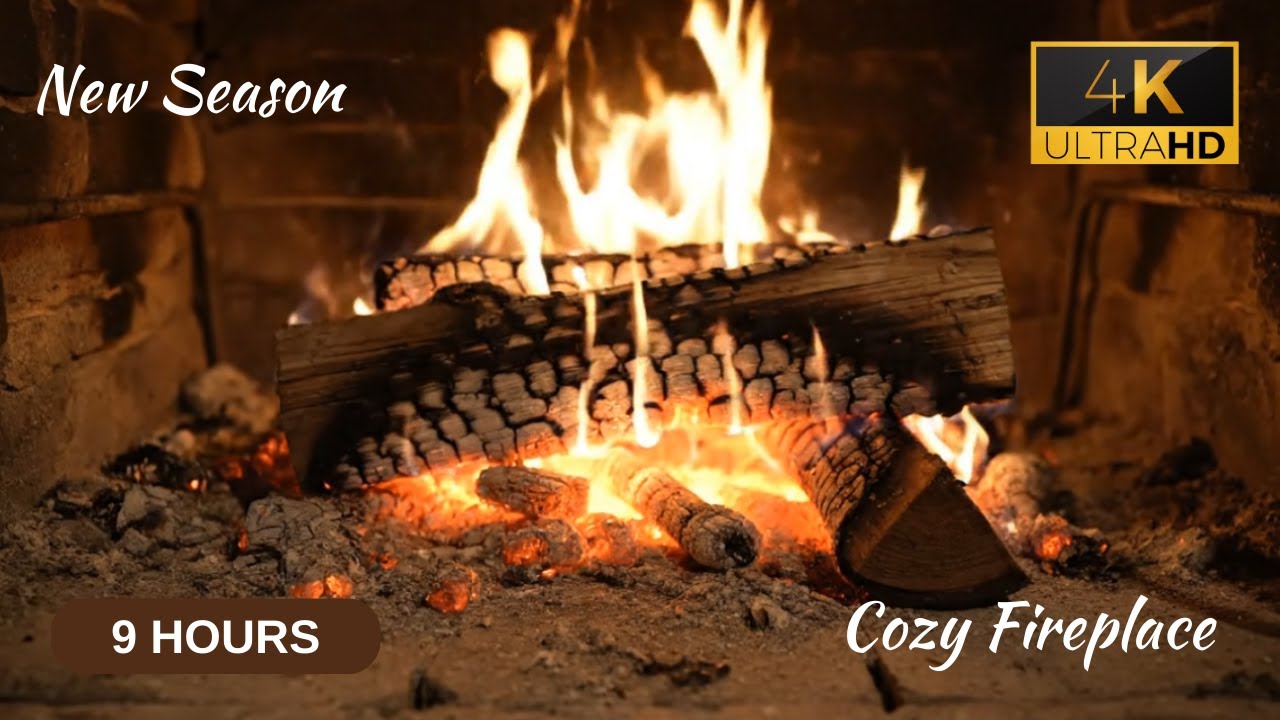 🔥 Cozy Fireplace (9 HOURS) – Crackling Fire Sounds | Cozy TV Background (4K)