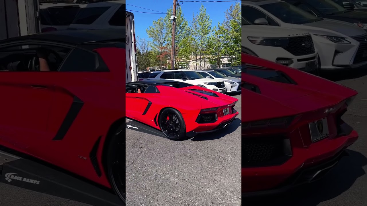 Lamborghini Aventador in classic red color Rosso Arancio