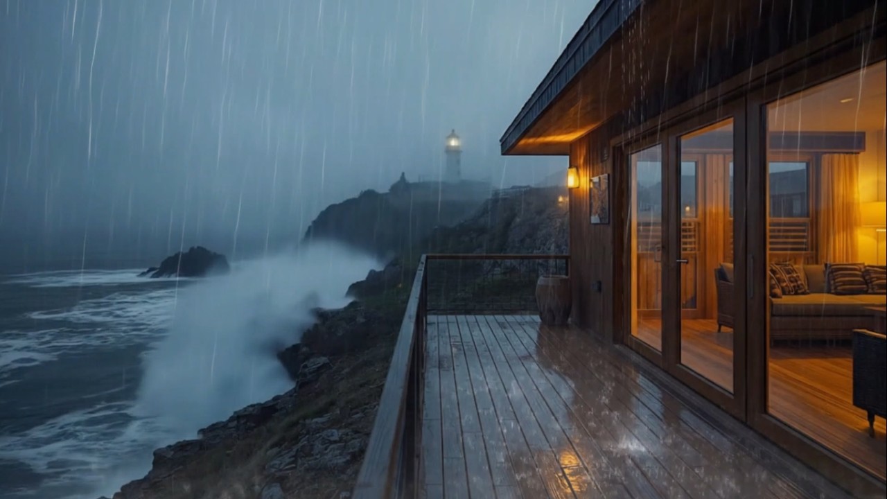 Seaside Cabin Rain 🌊 Ocean Waves & Heavy Rain