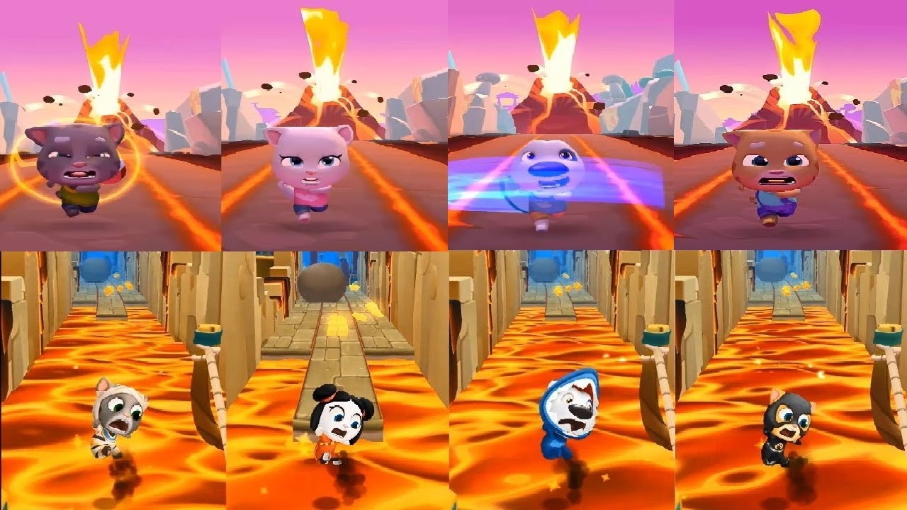 TALKING TOM GOLD RUN 1VS 2 2022 Lucky Angela VS MUMMY TOM SHARK HANK SUPER GINGER TOM ANGELA Volcano