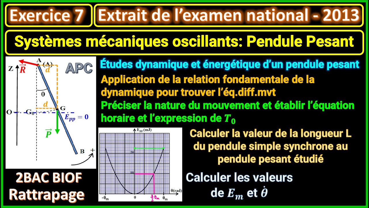 Exercice 7: Systèmes mécaniques oscillants || Pendule pesant (Examen national 2013) || 2BAC