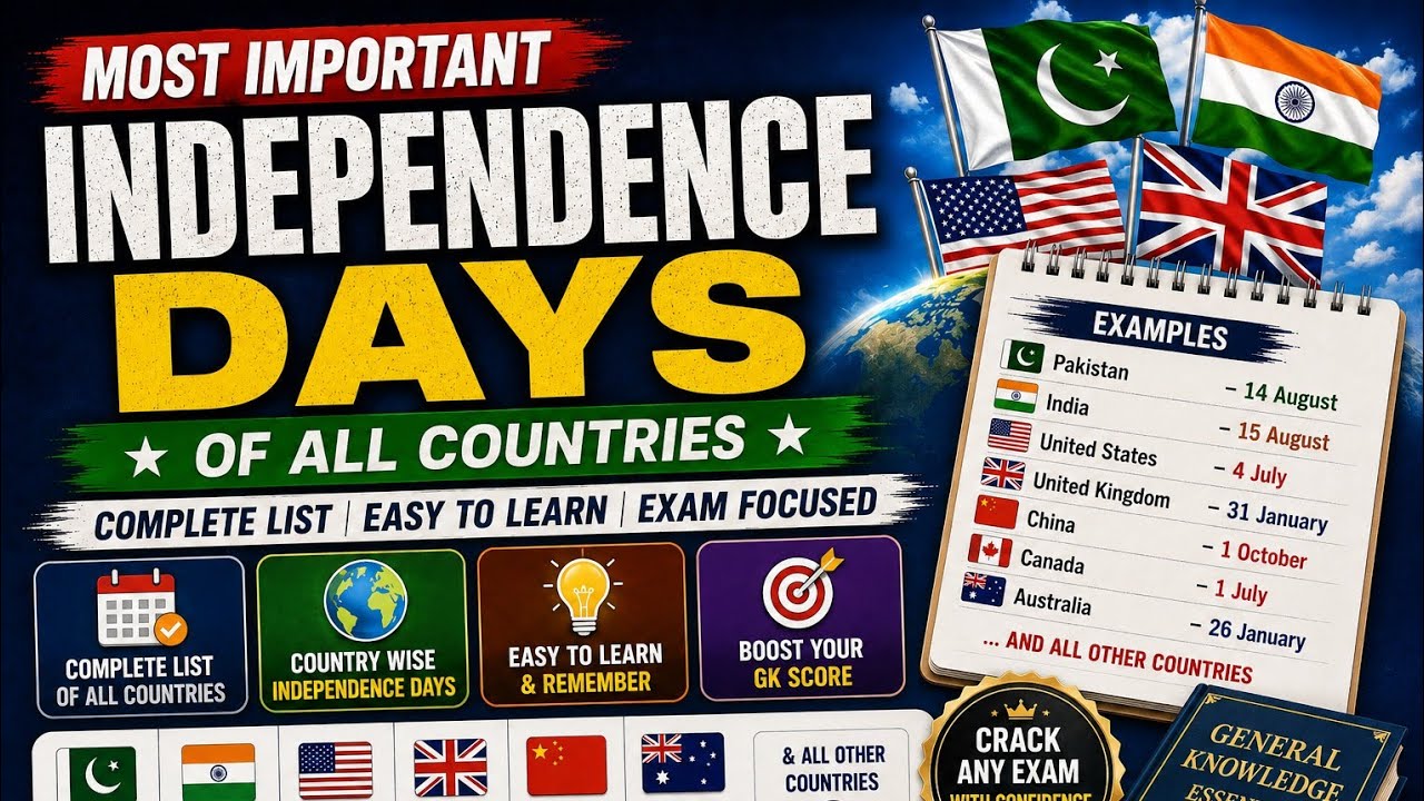 Independence Days of All Countries | Independence Days & Dates of All Countries | General Knowled...