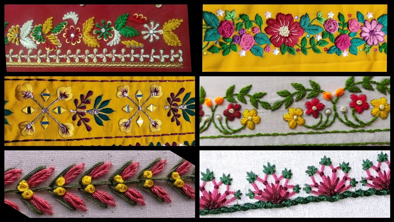 Hand embroidery border design Simple floral //Thread embroidery designs