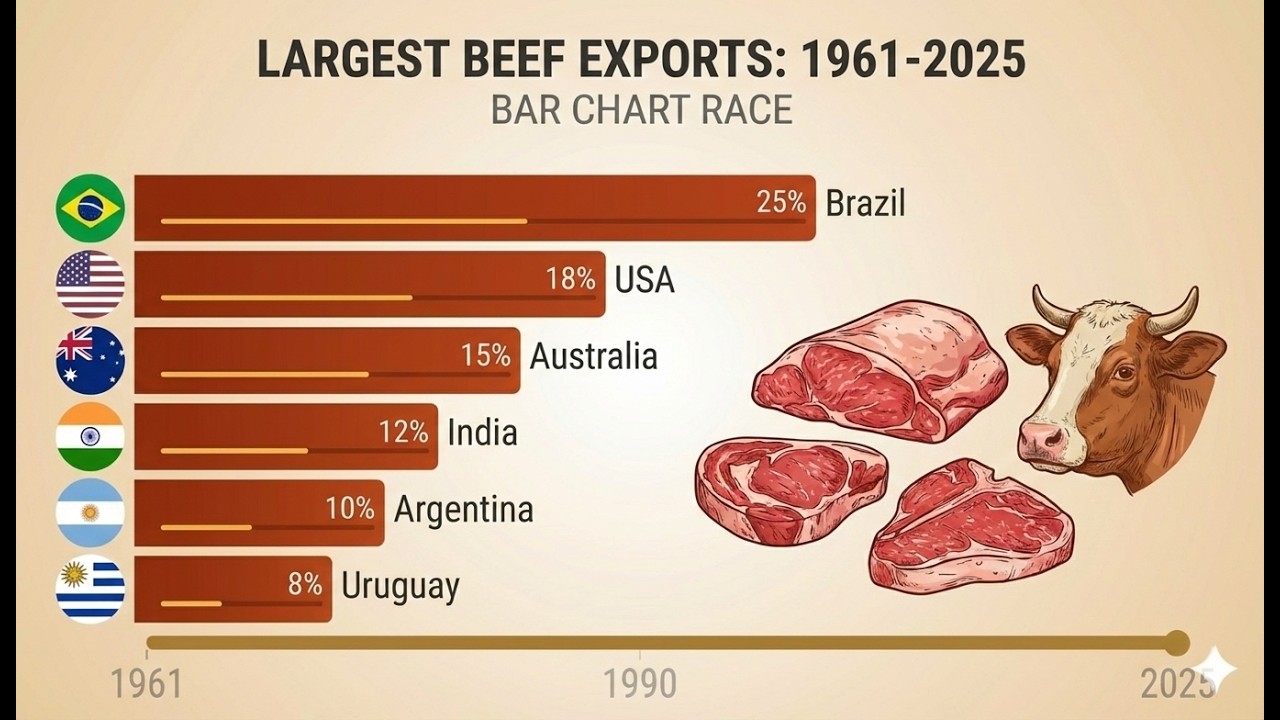 Largest Beef Exports (1961-2025) | Top Beef Exporter #beef #export
