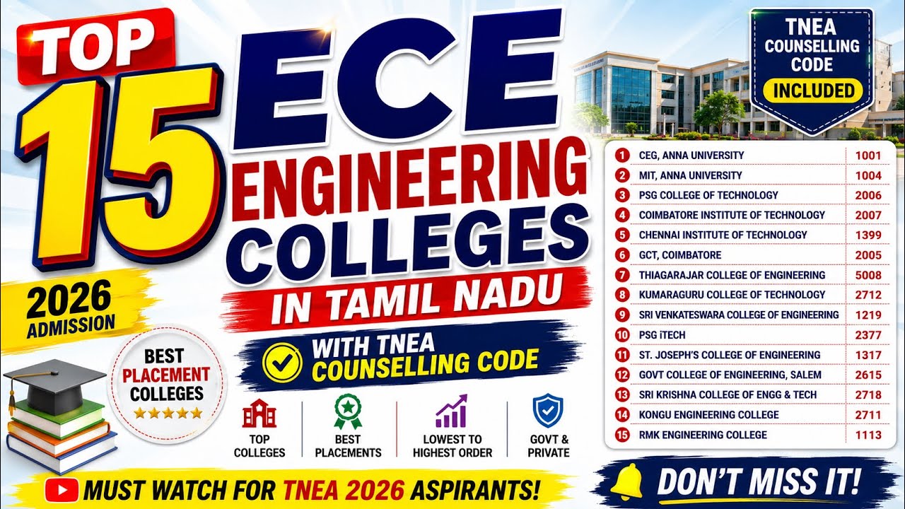Top 15 ECE Colleges in Tamil Nadu 🔥 TNEA Code + Placement + Cutoff 2026 | Vincent info |