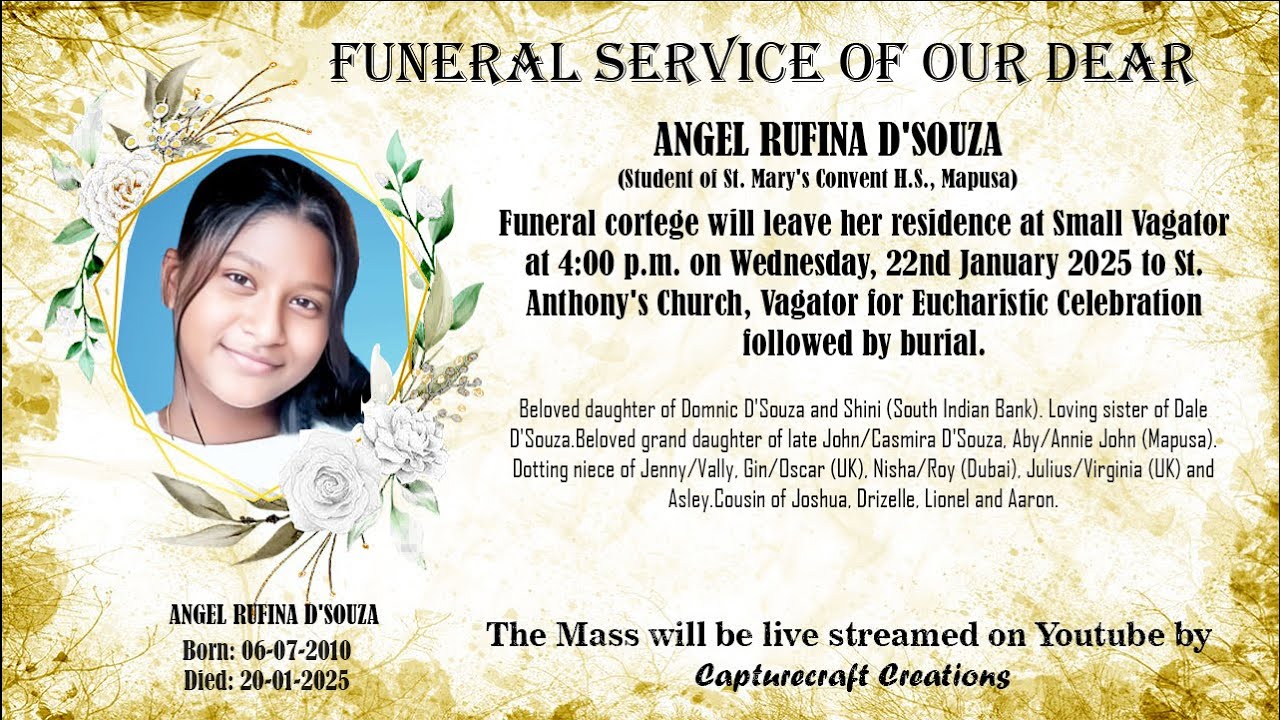 Funeral of ANGEL RUFINA D'SOUZA | 04.00pm 22-01-25 | St. Anthony's Church, Vagator