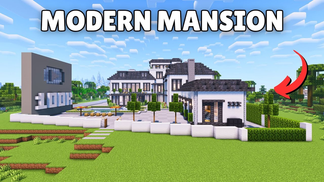 Minecraft Modern Mansion Build Tutorial &ndash; Celebrating YouTube Silver Play Button & 100K Subscribers