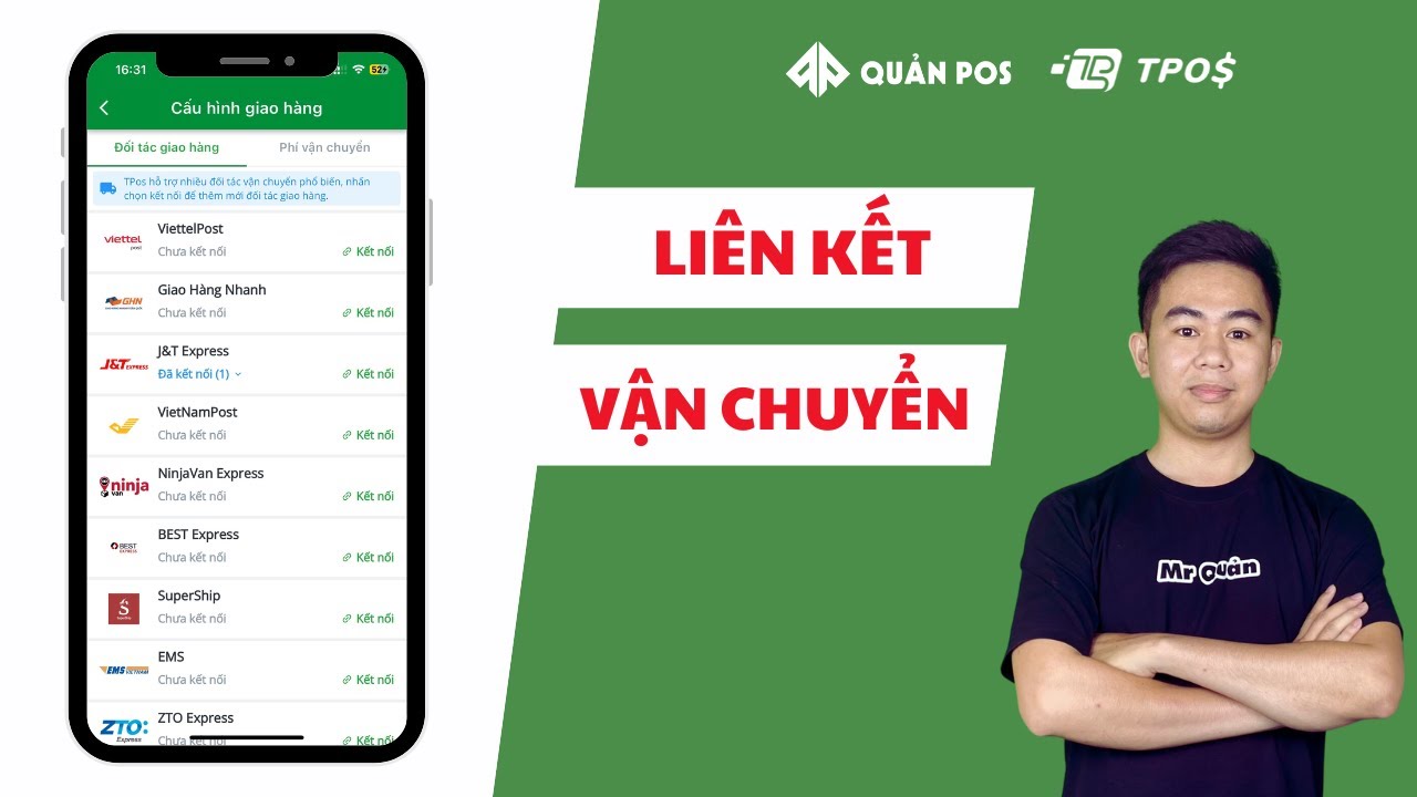 Hướng dẫn liên kết hãng vận chuyển Tpos trên điện thoại | Quản Pos