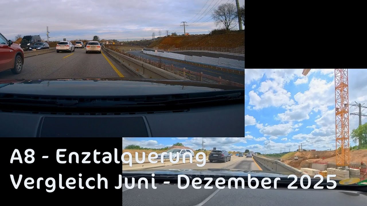 Autobahn A8 - Karlsruhe Richtung Stuttgart - Enztalquerung - Vergleich Juni / Dezember 2025