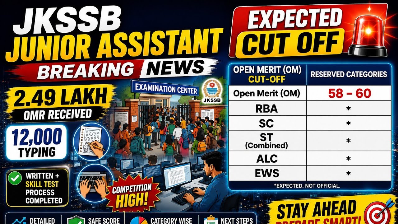 JKSSB Junior Assistant Expected Cut Off 2026 | 2.49 Lakh OMR | 12,000 Typing | Safe Score Analysis 🔥